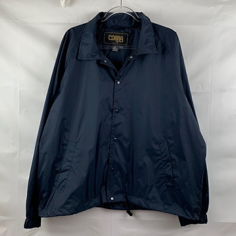 Cobra Mens snap front navy blue hidden hood windbreaker